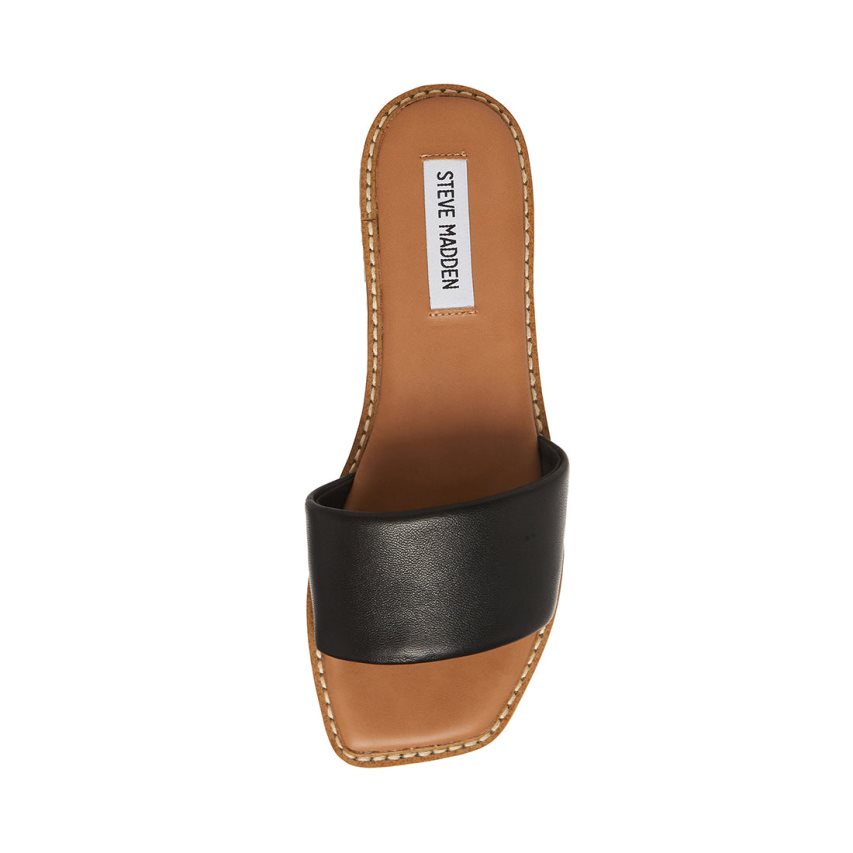 Black Steve Madden ra Leather Women's Slides | PH 5029WAU